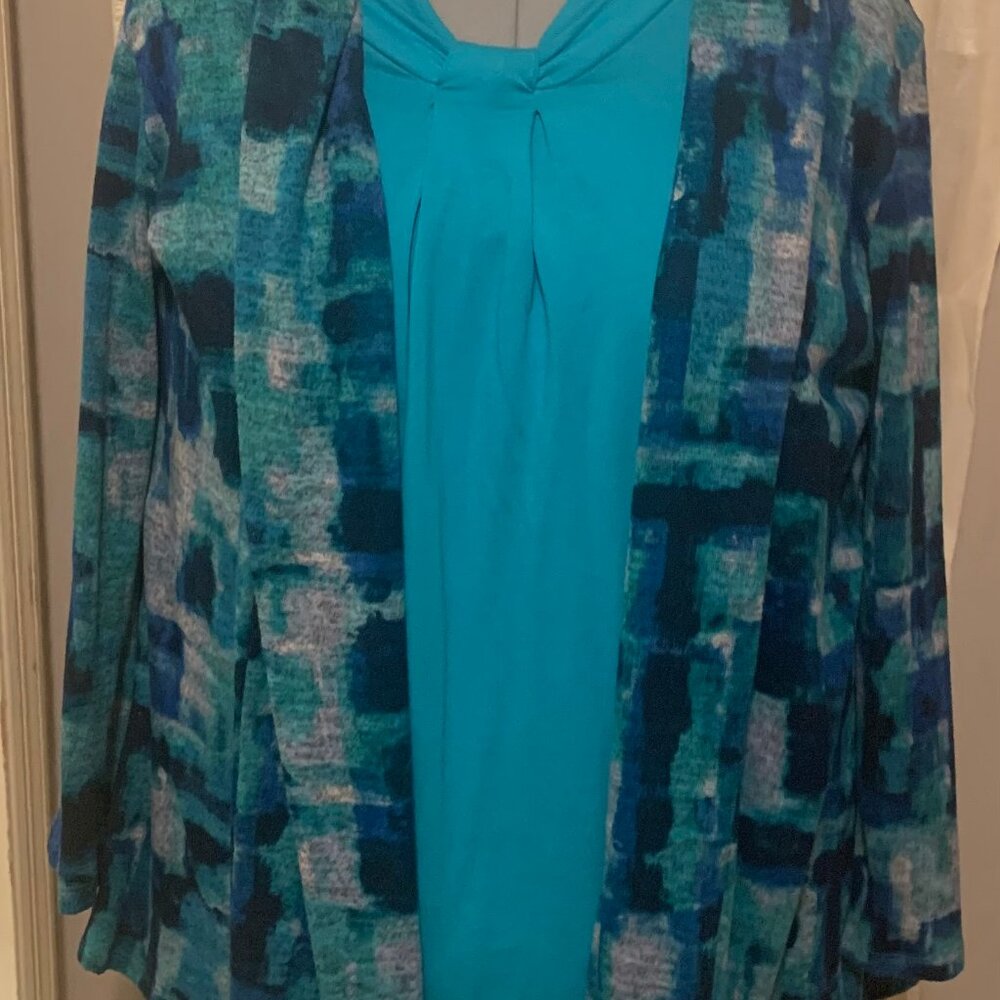 Turquoise Cardigan and Blouse